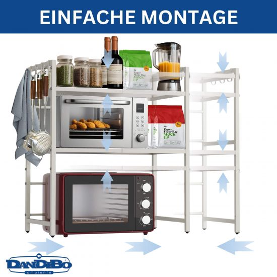 DanDiBo Verstellbares Mikrowellenregal Weiß 3 Stufig 40-64 cm Mikrowellen Regal 96684 Stehend Mikrowellenständer Küchenregal