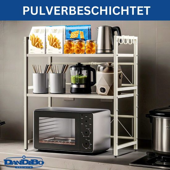DanDiBo Verstellbares Mikrowellenregal Weiß 3 Stufig 40-64 cm Mikrowellen Regal 96684 Stehend Mikrowellenständer Küchenregal
