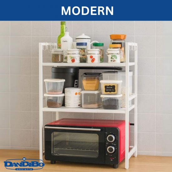 DanDiBo Verstellbares Mikrowellenregal Weiß 3 Stufig 40-64 cm Mikrowellen Regal 96684 Stehend Mikrowellenständer Küchenregal