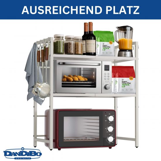 DanDiBo Verstellbares Mikrowellenregal Weiß 3 Stufig 40-64 cm Mikrowellen Regal 96684 Stehend Mikrowellenständer Küchenregal