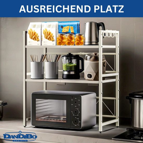 DanDiBo Verstellbares Küchenregal Weiß für Arbeitsplatte Stehend 3 Stufig 40-64 cm Regal Küche 96684 Standregal