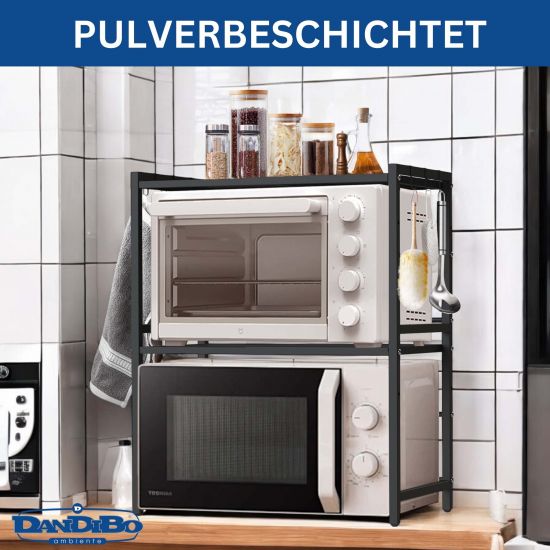 DanDiBo Verstellbares Küchenregal für Arbeitsplatte Schwarz Stehend 3 Stufig 40-64 cm Regal Küche 96614 Standregal