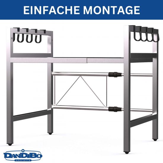 DanDiBo Verstellbares Mikrowellenregal Edelstahl 2 Stufig 40-64 cm Mikrowellen Regal 96685 Stehend Mikrowellenständer Küchenregal