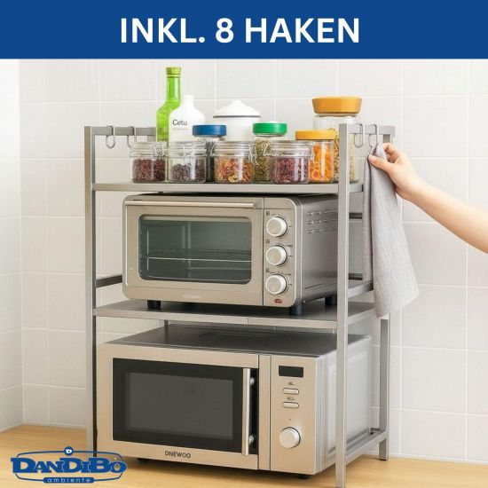 DanDiBo Adjustable Stainless Steel Microwave Rack 3 Tier 40–64 cm Microwave Shelf 96686 Freestanding Microwave Stand Kitchen Shelf