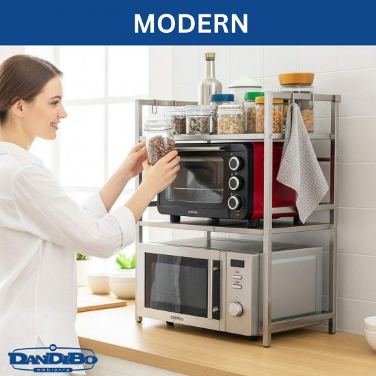 DanDiBo Adjustable Stainless Steel Microwave Rack 3 Tier 40–64 cm Microwave Shelf 96686 Freestanding Microwave Stand Kitchen Shelf