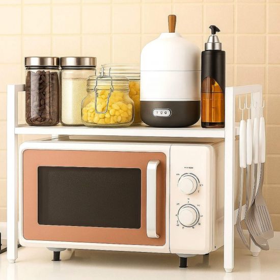 DanDiBo Verstellbares Mikrowellenregal Weiß 2 Stufig 40-64 cm Mikrowellen Regal 96683 Stehend Mikrowellenständer Küchenregal - Kopie