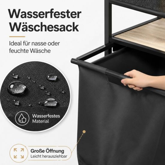DanDiBo Wäschekorb mit Rollen und 2 Ablage Wäscheregal Wäschesammler 2 Fächer 96698 Wäschebox Regal Wäschetonne Wäschewagen Wäschesortierer Wäschetrenner