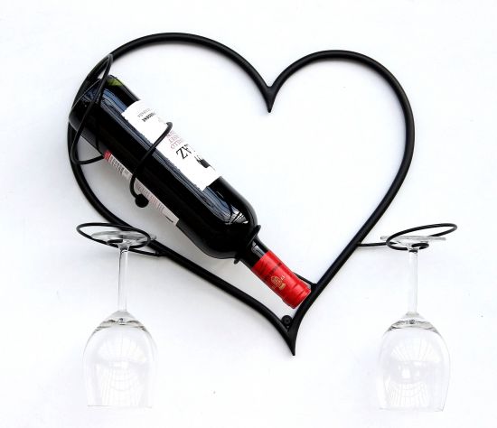 Wall picture wine rack heart bottle rack made of metal 38 cm bottle holder