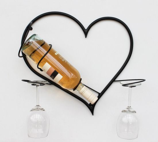 Wall picture wine rack heart bottle rack made of metal 38 cm bottle holder