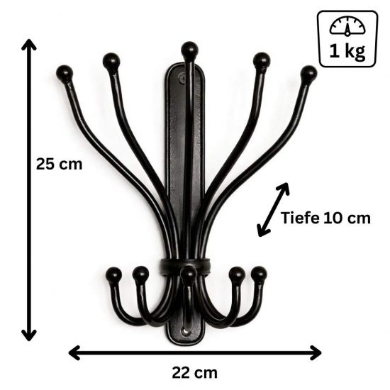 Preview: DanDiBo Wandgaderobe Halbrund Wand Metall Schwarz Steve 25 cm Gaderobe Kleiderhaken Gaderobenhaken Hakenleiste Flugaderobe Haken