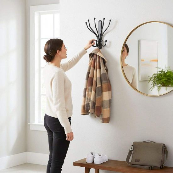 DanDiBo Wandgaderobe Halbrund Wand Metall Schwarz Steve 25 cm Gaderobe Kleiderhaken Gaderobenhaken Hakenleiste Flugaderobe Haken