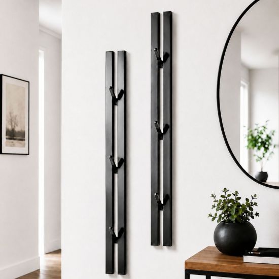 DanDiBo Wandgarderobe Schwarz Metall 2er Set Modern 96779 Garderobe Wand mit Haken Garderobenleiste Hakenleiste Garderobenhaken