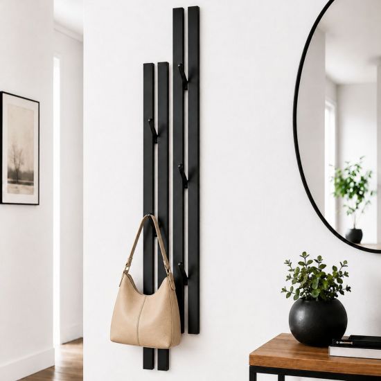 DanDiBo Wandgarderobe Schwarz Metall 2er Set Modern 96779 Garderobe Wand mit Haken Garderobenleiste Hakenleiste Garderobenhaken