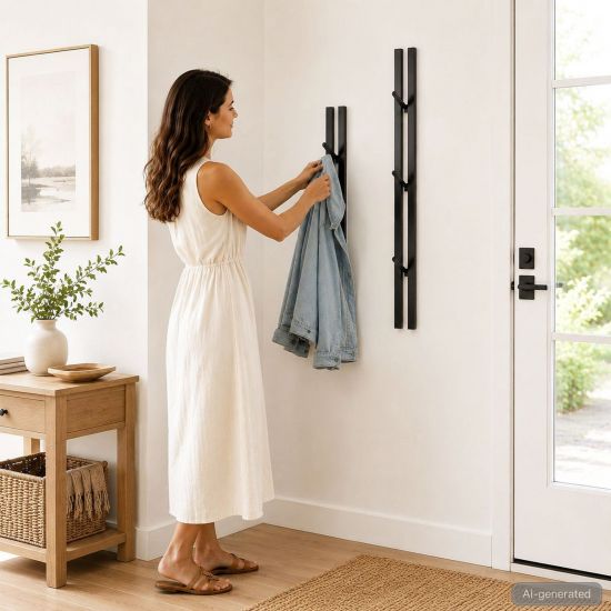 DanDiBo Wandgarderobe Schwarz Metall 2er Set Modern 96779 Garderobe Wand mit Haken Garderobenleiste Hakenleiste Garderobenhaken