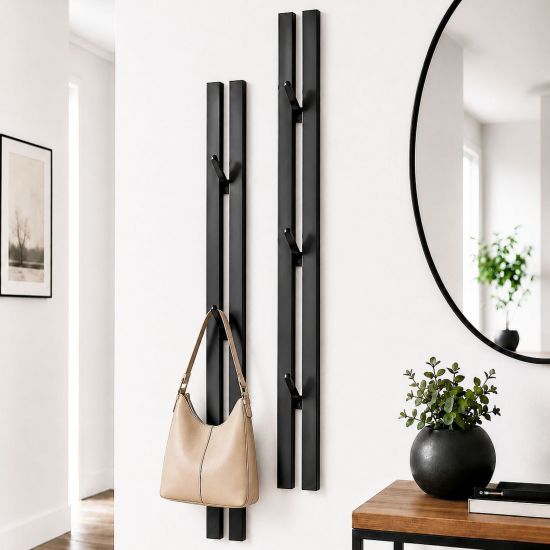 DanDiBo Wandgarderobe Schwarz Metall 2er Set Modern 96779 Garderobe Wand mit Haken Garderobenleiste Hakenleiste Garderobenhaken