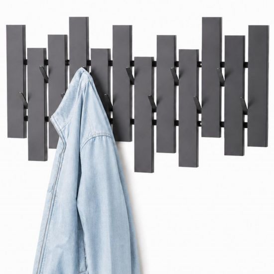 DanDiBo Wandgarderobe Schwarz Metall Modern 96713 Garderobe Wand mit Haken Garderobenleiste Hakenleiste Garderobenhaken