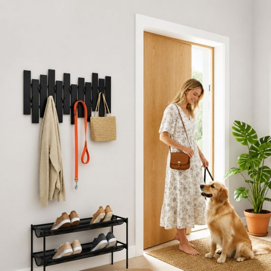 DanDiBo Modern Black Metal Wall Coat Rack 96713 Wall-Mounted Coat Rack with Hooks Hook Rail Coat Hooks
