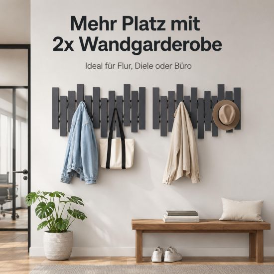 Preview: DanDiBo Wandgarderobe Schwarz Metall Modern 96713 Garderobe Wand mit Haken Garderobenleiste Hakenleiste Garderobenhaken