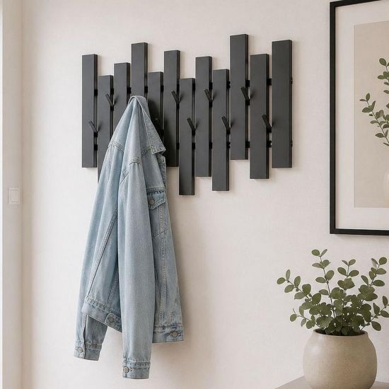 Preview: DanDiBo Wandgarderobe Schwarz Metall Modern 96713 Garderobe Wand mit Haken Garderobenleiste Hakenleiste Garderobenhaken