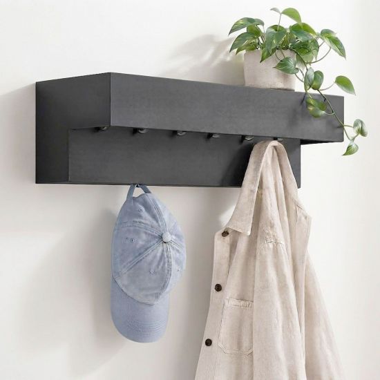 DanDiBo Wandgarderobe mit Ablage 60 cm Metall 96741 Garderobenleiste Hängegarderobe Garderobenhaken Kleiderhaken Garderobe Hängend Modern
