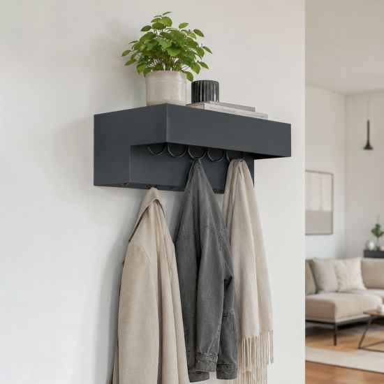 DanDiBo Wandgarderobe mit Ablage 60 cm Metall 96741 Garderobenleiste Hängegarderobe Garderobenhaken Kleiderhaken Garderobe Hängend Modern