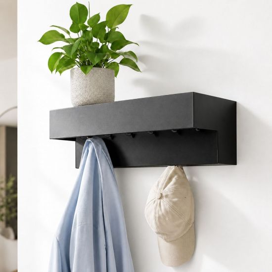 DanDiBo Wandgarderobe mit Ablage 60 cm Metall 96741 Garderobenleiste Hängegarderobe Garderobenhaken Kleiderhaken Garderobe Hängend Modern