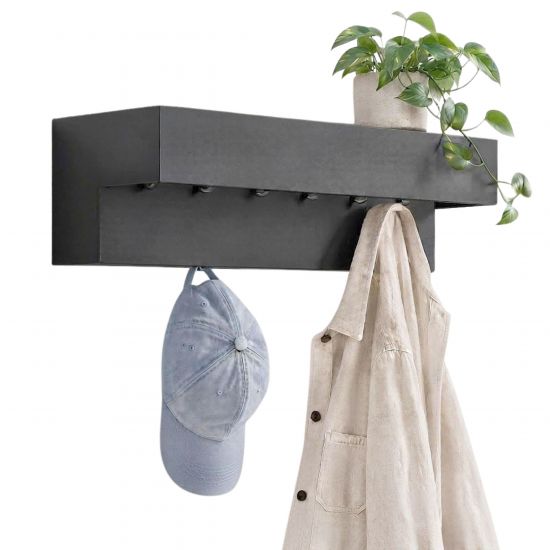 DanDiBo Wandgarderobe mit Ablage 60 cm Metall 96741 Garderobenleiste Hängegarderobe Garderobenhaken Kleiderhaken Garderobe Hängend Modern
