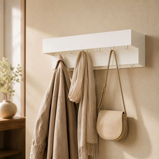 DanDiBo Wandgarderobe mit Ablage 60 cm Metall 96742 Weiß Garderobenleiste Hängegarderobe Garderobenhaken Kleiderhaken Garderobe Wand Hängend Modern