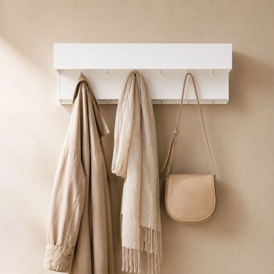 DanDiBo Wandgarderobe mit Ablage 60 cm Metall 96742 Weiß Garderobenleiste Hängegarderobe Garderobenhaken Kleiderhaken Garderobe Wand Hängend Modern