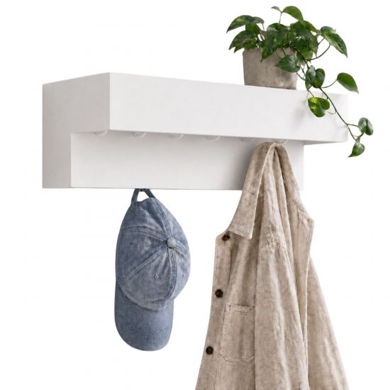 DanDiBo Wandgarderobe mit Ablage 60 cm Metall 96742 Weiß Garderobenleiste Hängegarderobe Garderobenhaken Kleiderhaken Garderobe Wand Hängend Modern