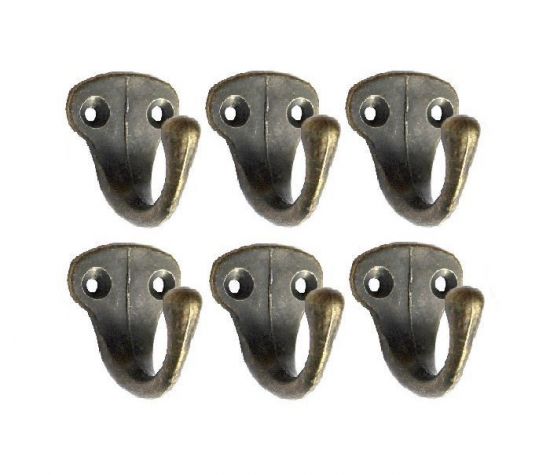 6x Wandhaken Kleiderhaken Vintage 40 mm Antik Messing Haken Garderobenhaken Braun