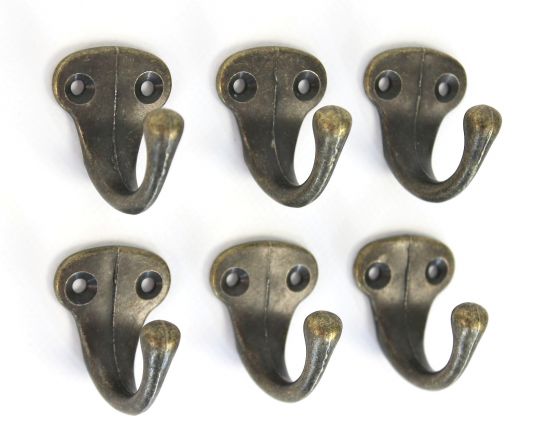 6x Wandhaken Kleiderhaken Vintage 40 mm Antik Messing Haken Garderobenhaken Braun