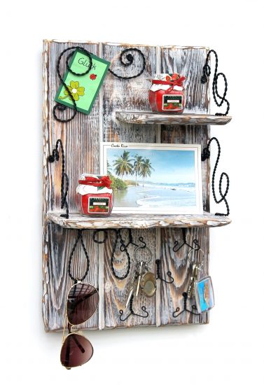DanDiBo Wandorganizer Holz Weiß Vintage Schlüsselbrett mit Ablage 93909 Schlüsselboard Briefablage Schlüsselkasten Shabby Chic Memoboard Wandregal Schlüsselhaken
