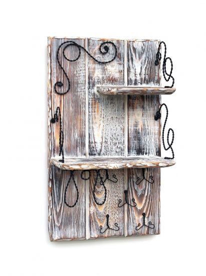 DanDiBo Wandorganizer Holz Weiß Vintage Schlüsselbrett mit Ablage 93909 Schlüsselboard Briefablage Schlüsselkasten Shabby Chic Memoboard Wandregal Schlüsselhaken