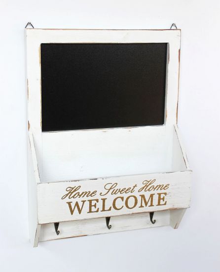 DanDiBo wall organiser vintage key board wood with shelf 93751 white 40 cm key board letter tray chalkboard key box shabby chic memo board