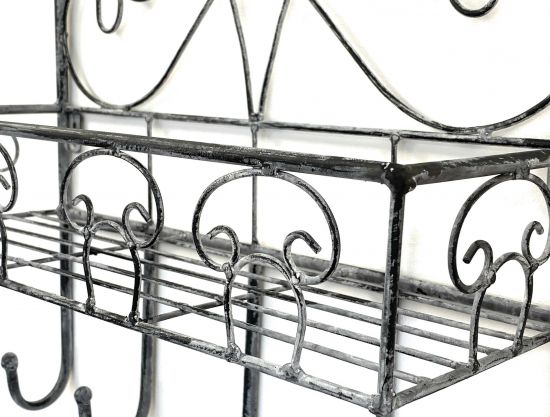DanDiBo Küchenregal Wand Hängend Wandregal Metall 96010 Garderobe 41 cm Küche Handtuchhalter Küchenwandregal Grau Badregal 5 Haken
