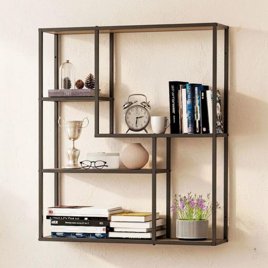DanDiBo Wandregal Schwarz Metall 90x75x20 cm 96702 Regal Wand Hängeregal Küchenregal Wohnzimmerregal Wandmontage Modern