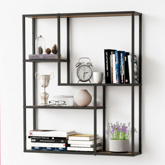 DanDiBo Wandregal Schwarz Metall 90x75x20 cm 96702 Regal Wand Hängeregal Küchenregal Wohnzimmerregal Wandmontage Modern