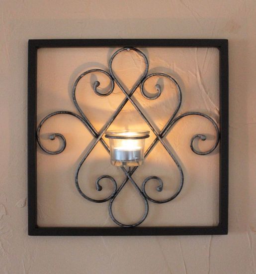 DanDiBo Wandteelichthalter Arabika Metall Wand Schwarz 31 cm Teelichthalter Kerzenhalter Wandkerzenhalter Wandleuchter