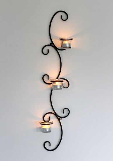 DanDiBo Wandteelichthalter Metall Wand Schwarz Emma 68 cm Teelichthalter Kerzenhalter Wandkerzenhalter Wandleuchter Kerzenleuchter
