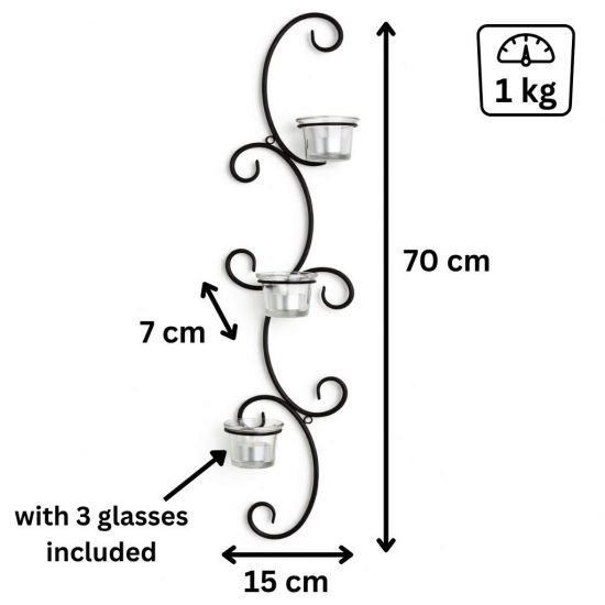Preview: DanDiBo Wandteelichthalter Metall Wand Schwarz Emma 70 cm Wandkerzenhalter Teelichthalter Kerzenhalter Wandleuchter Kerzenleuchter