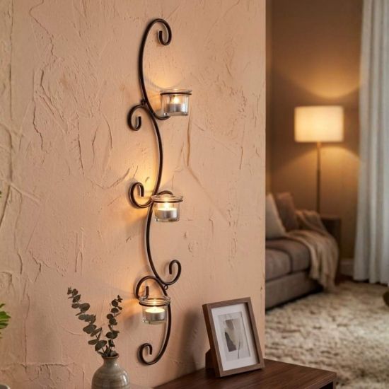 DanDiBo Wandteelichthalter Metall Wand Schwarz Emma 70 cm Wandkerzenhalter Teelichthalter Kerzenhalter Wandleuchter Kerzenleuchter