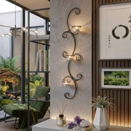 DanDiBo Wandteelichthalter Metall Wand Schwarz Emma 70 cm Wandkerzenhalter Teelichthalter Kerzenhalter Wandleuchter Kerzenleuchter