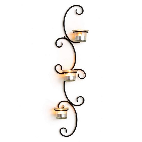 DanDiBo Wandteelichthalter Metall Wand Schwarz Emma 70 cm Wandkerzenhalter Teelichthalter Kerzenhalter Wandleuchter Kerzenleuchter