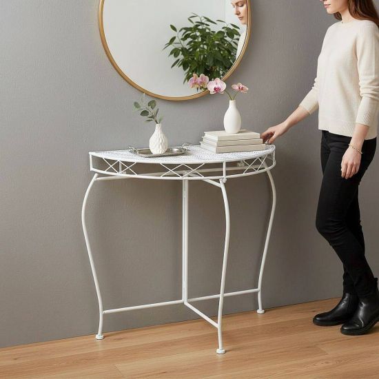 Preview: DanDiBo Wall Table Semi-Round 90 cm Hallway Table Console Table Metal White Half Table Side Table Wall Vintage Antique