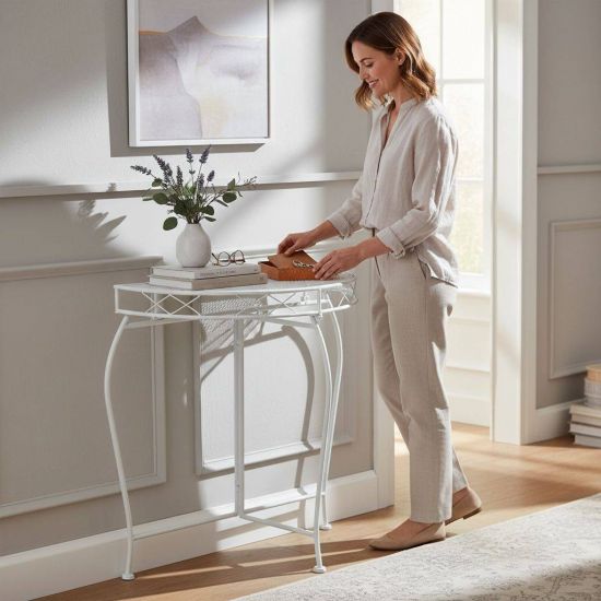 DanDiBo Wall Table Semi-Round 90 cm Hallway Table Console Table Metal White Half Table Side Table Wall Vintage Antique