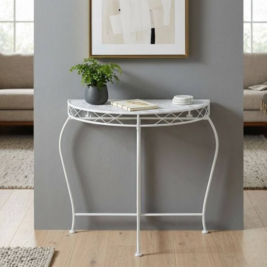 DanDiBo Wall Table Semi-Round 90 cm Hallway Table Console Table Metal White Half Table Side Table Wall Vintage Antique