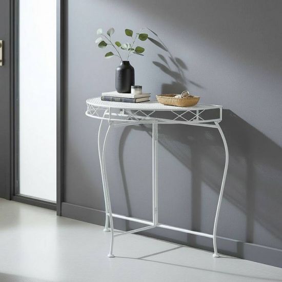 DanDiBo Wall Table Semi-Round 90 cm Hallway Table Console Table Metal White Half Table Side Table Wall Vintage Antique