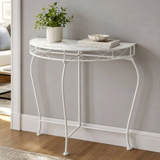 DanDiBo Wall Table Semi-Round 90 cm Hallway Table Console Table Metal White Half Table Side Table Wall Vintage Antique