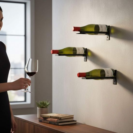 DanDiBo Wall-Mounted Wine Rack Metal Black 3-Piece Set Wine Bottle Holder 96714 Wine Holder Bottle Rack Bottle Holder